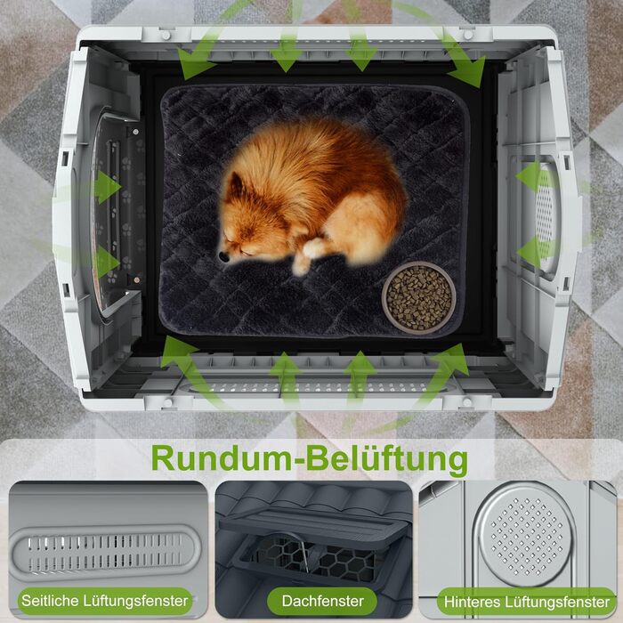 Кігульник для собак з пластику, ізольований, з ковзним дахом, верхнім світлом та піднятим дном, 79,5 x 70,5 x 78 см