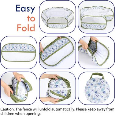 Pawaboo: Фрейгехеге для дрібних тварин, водовідштовхуваний, складаний, для кроликів, курей, кошенят, цуценят, кроликів, хом'яків. Візуальний вольєр з сіткою, блискавкою та нейлоновим дном (Синій + Білий квітковий принт)