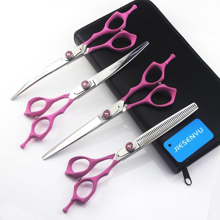 Набір професійних ножиць для грумінгу собак JIESENYU: 7 дюймів, 2 вигнуті + ножиці для фінальної обробки, 4 шт.