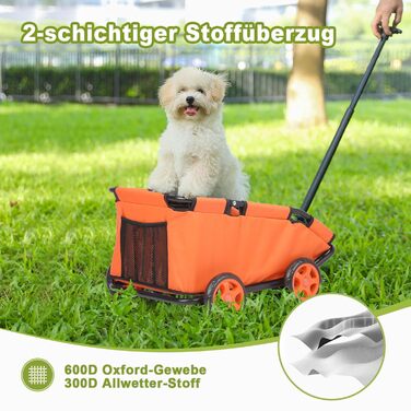 Міні-візок для домашніх тварин, складаний універсальний візок для покупок з висувним ручками, Doggie Wagon з вбудованим подушкою та страхувальним тросом, з кишенькою (Темно-зелений) (Оранжевий)