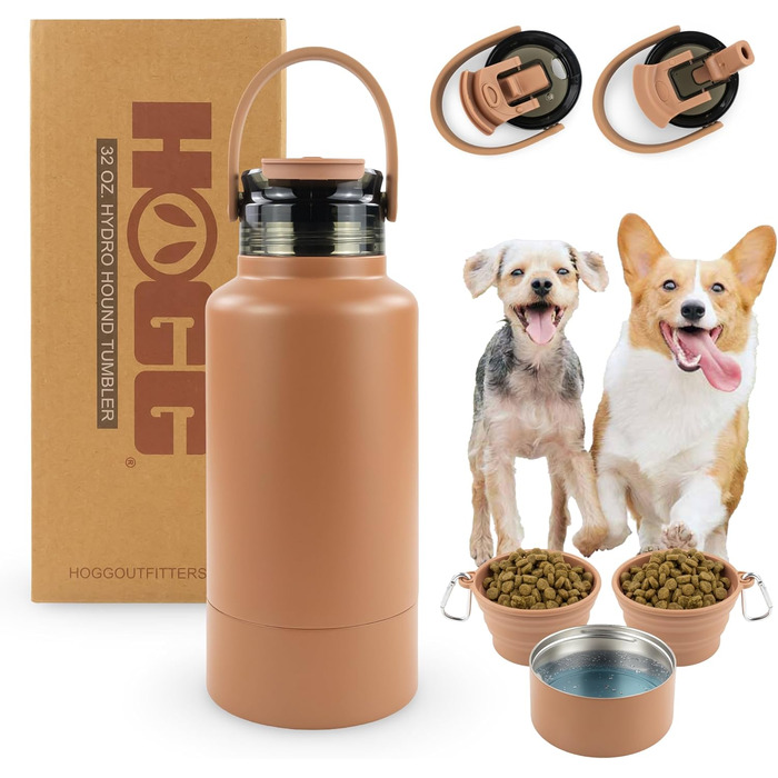 Водяна пляшка для собак Hogg Hydro Hound, 907.2 г, з ізоляцією, нержавіюча сталь, чорний колір, з принтом лап, для мами та собаки