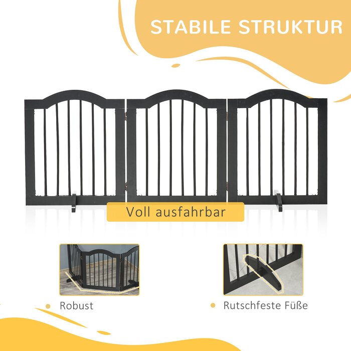 PawHut Dog Gate Плоский, Бар'єр для собак, Захисна сітка, стійка, складна, 154.5x29.5x61см, дерево, чорна