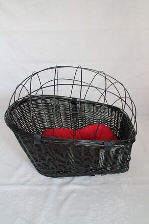 Кошик для велосипеда для перевезення багажу з ротангу з металевою сіткою та подушкою, чорного кольору