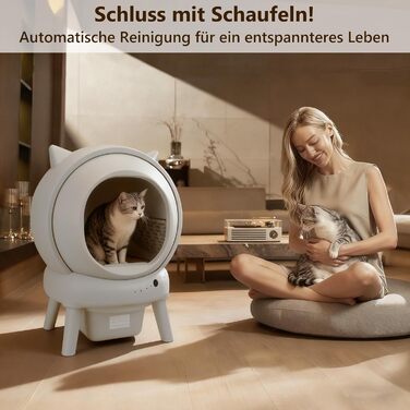 Автоматичний лоток для котів Katzenklo Selbstreinigend 73L з додатком, датчиками безпеки, захистом від запаху та моніторингом здоров'я. Підходить для кількох котів. Коврик для котячого туалету в комплекті. Колір: сірий.