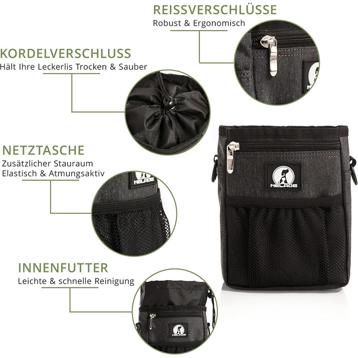 Мішок для ласощів для собак - міцний та водовідштовхуючий аксесуар для прогулянок та тренувань (чорний, Black Edition)