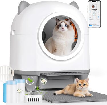 Автоматичний лоток для котів TRIUMPHKEY, 90L+8.5L, самоочисний, з керуванням через додаток, для багатокотових сімей