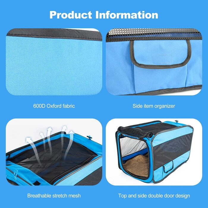 Складана переносна переносна коробка для собак Ergocar для автомобіля, блакитна, з підстилкою з флісу