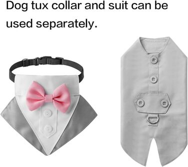 Костюм для собак з банданою, нашийник, одяг для собак на весілля, костюм з рожевою краваткою та регульованою пряжкою, для великих собак (Сірий, L)