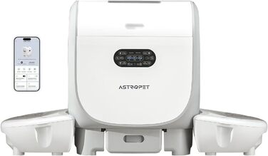 Автоматичний лоток для котів AstroPet 101L з самоочищенням, килимком, керуванням через додаток, великий XXL, для кількох котів, з двома входами, UV-стерилізація, дезодорація негативними іонами кисню, сірий