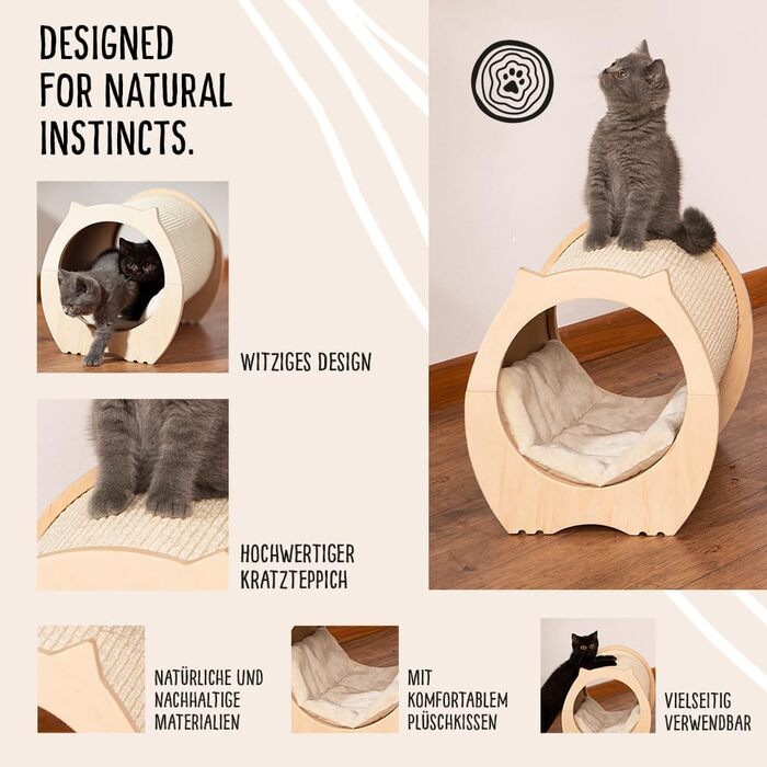 Котячий будиночок Peony – кігтеточка з тунелем | Розміри 41 x 30,5 x 32,5 см | Ø 27 см