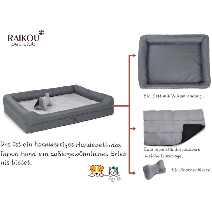 Райкоу - лежанка для собак з знімним подушкою, м'яка та миється. Лежанка, подушка для собак, собаче ліжко, килимок - високоякісне місце для сну для вашого вірного друга. (Темно-сірий, 80 * 60 * 7 см)