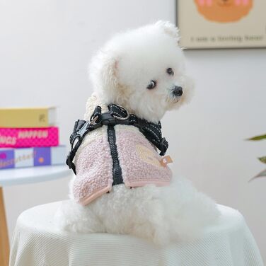 Зимовий теплий одяг для собак, вітронепроникний, з флісовою підкладкою, з отвором для шлейки, для маленьких та середніх тварин, зелено-білий (рожевий/білий)