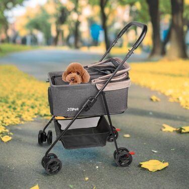 Складаний візок для тварин Tierwagen для собак та котів, легкий та компактний, знімний кошик, темно-персиковий/темно-сірий