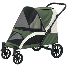 PawHut Dog Buggy Dog Buggy Foldable для великих собак і кішок до 30 кг Cat Buggy з подушками Сітчасті вікна Двері Сумка для зберігання Cat Buggy з страхувальними тросами, гальмами, баггі темно-зелений | Аосом