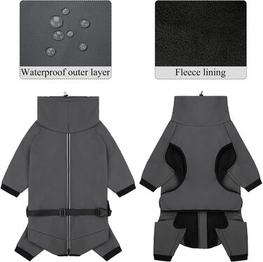 Водонепроникний теплий зимовий одяг для собак Cyponpy: куртка з блискавкою, флісова підкладка, для собак XL (довжина спини 43-47 см), сірого кольору