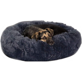 Кругле ліжко для собак та котів, м'яке, плюшеве, темно-сіре, 70 см