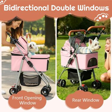 Дитяча коляска для домашніх тварин Simcat: для собак та котів, складна, з колесами на 360°, рожева