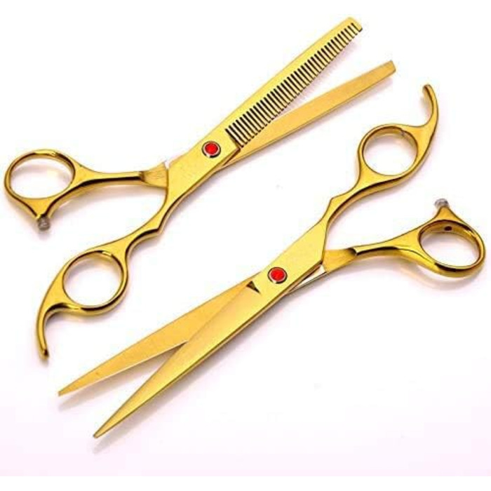 Професійні ножиці для собак 7 дюймів, набір 4 шт. (прямі, вигнуті, розріджувачі), чорний/золотий