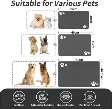 Гумова килимок для годівлі собак та котів, 44.5 x 71 см, сірий (4 лапки)