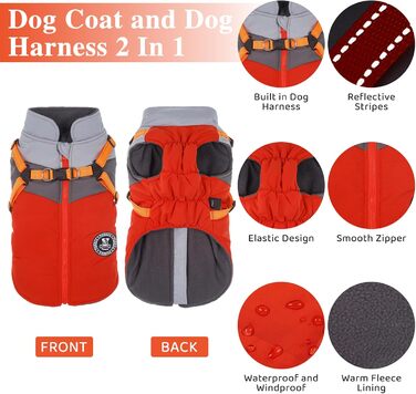 Зимовий одяг для собак, світловідбиваючий, водонепроникний, з облаштуванням для маленьких та середніх собак (L, Помаранчевий)