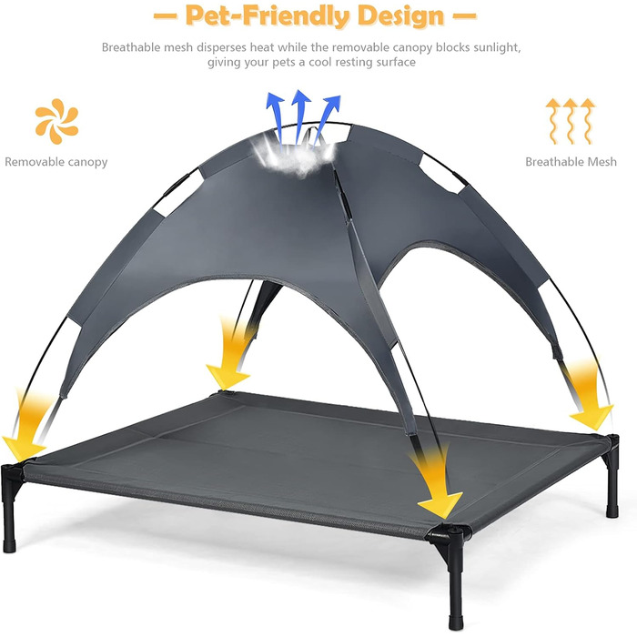 Лежанка для собак Relax4Life з балдахіном, сіра, для дому та саду, до 60 кг, 105 x 87 x 89 см