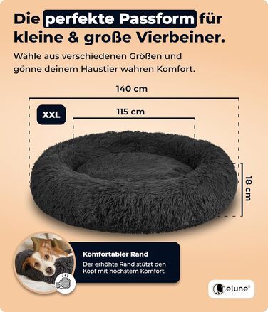 Belune® Лежанка для собак [знімний, пральний чохол] - Оригінал - [S, 70см] - Корзина для собак, ліжко для котів, лежанка для собак, м'яка лежанка для великих, середніх та маленьких собак (XXL (140см), Чорний)