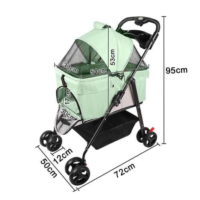 Дитяча коляска для собак середніх порід, 25 кг, 4 колеса, складна, для подорожей, сіра (50 x 65 x 99 см)