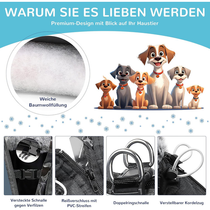 Водонепроникний теплий зимовий одяг для собак ALLSOPETS з світловідбиваючими смугами. Зимова жилетка для собак, теплий одяг для собак (Meteoritgrau, 3XL)