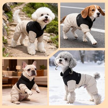 Водонепроникний зимовий одяг для собак PETCUTE: тепла куртка з D-кільцем для малих, середніх та великих собак. Теплий одяг для собак у холодну погоду, бежевий, L