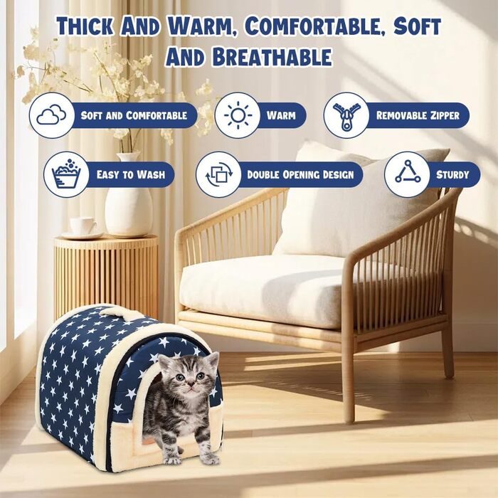 Кітня - будиночок для котів, ліжко-печера з м'яким плюшевим подушкою. Складаний будиночок для котів, кроликів, морських свинок, кошенят до 2.5 кг, 35x32x28 см