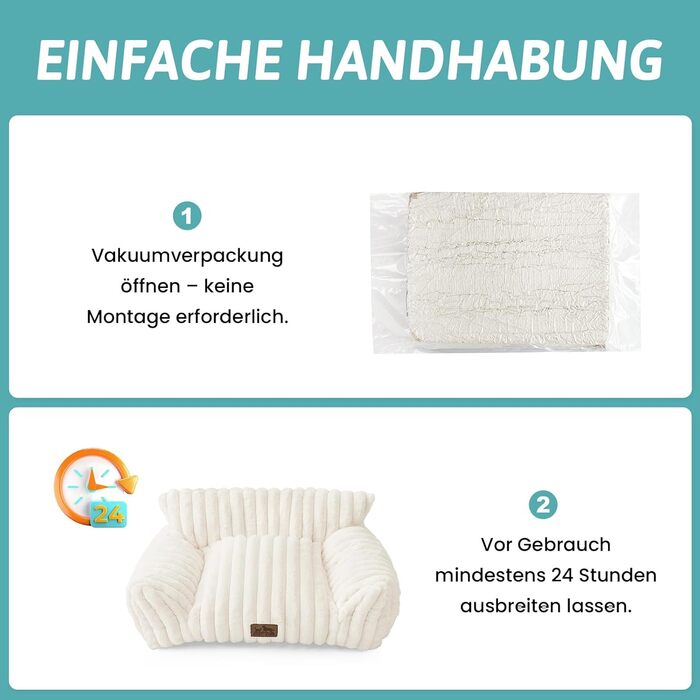 Велике котяче ліжко з велюрової тканини 65x44x30 см для котів та маленьких собак, м'яке котяче ліжко-софа та собаче ліжко, штучне хутро, підтримка голови та шиї, неслизьке та придатне для прання, кремового кольору 65x44x30 см