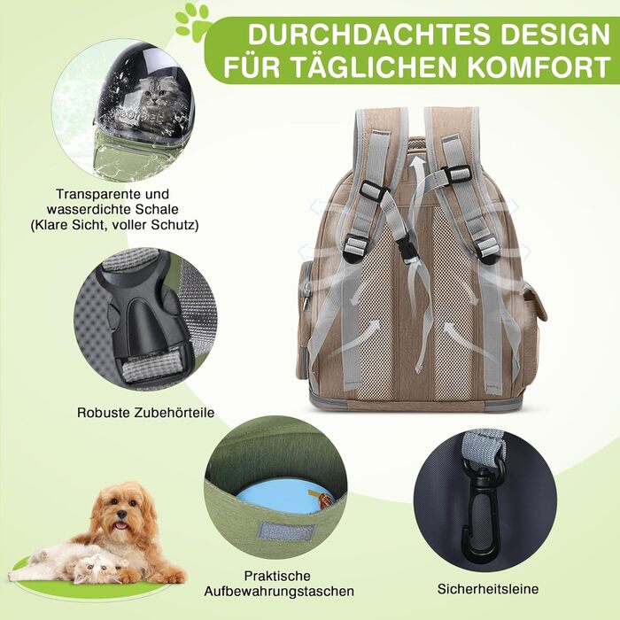 Рюкзак-переноска для котів та собак ALLSOPETS Bubble Carrier, до 7.5 кг, Khaki