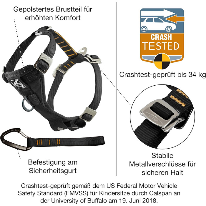 Автомобільна шлейка для собак Kurgo TRU-Fit, краш-тестована, безпечний ремінь, для собак 2-5 кг, розмір L, сірий