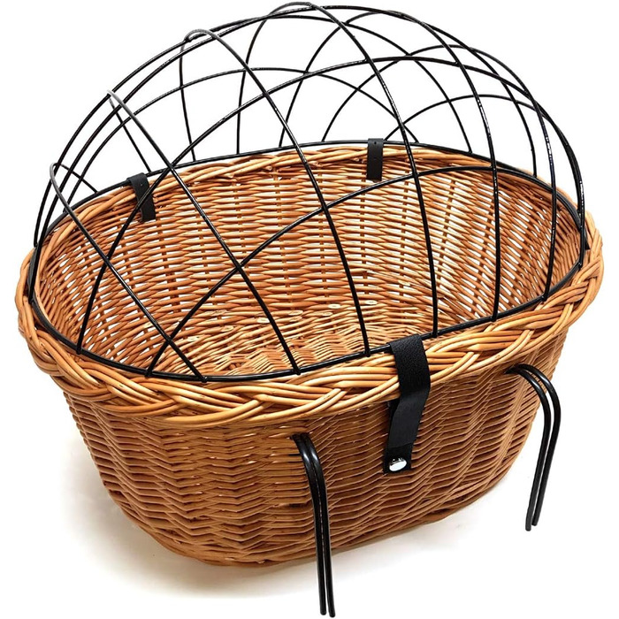 Кошик для велосипеда XXL для собак, плетіння з лози, овальний з гратами, 56 x 44 см (N-S) + подушка