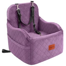 Автокрісло для собак маленьких та середніх порід, м'яке переноське автокрісло для цуценят з піднятим подушкою, повністю знімний та пральний автокрісло для домашніх тварин з 2 собачими повірцями (Purple, Medium)