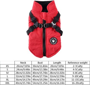 Водонепроникна куртка для собак з повдцем та кільцями D - тепла сорочка для собак на блискавці, тепла сорочка для собак, маленька одяг для собак (червона, 2XL)