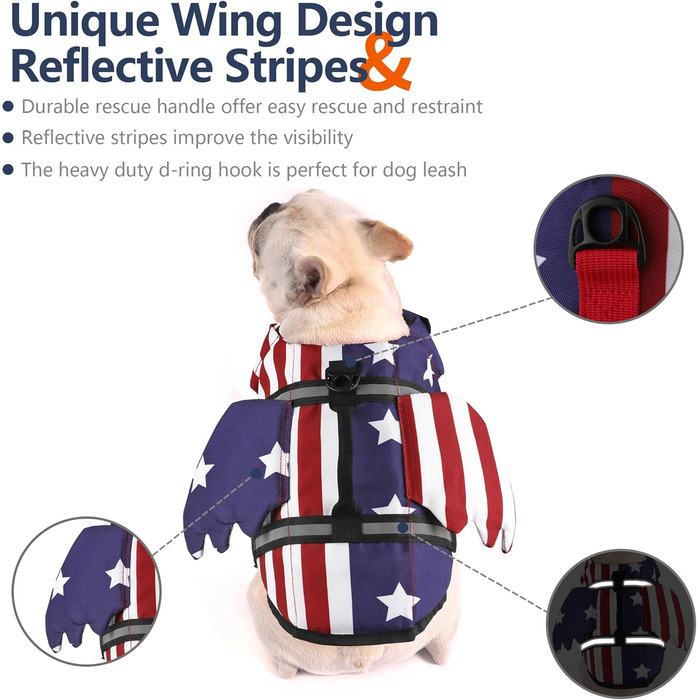 Жилет для плавання собак Petglad з дизайном крила, світловідбиваючий жилет для собак з поплавком для підборіддя, для басейну, пляжу, катання на човні, серфінгу, середніх та великих собак (Помаранчевий, XS) XS (Обхват грудей 29.9-41.9 см) (S (Обхват грудей