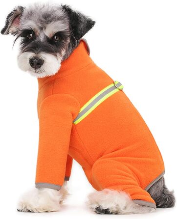 Зимовий одяг для маленьких собак: теплий зимовий костюм-піжама з флісу з блискавкою (Оранжевий, розмір L)