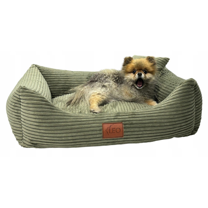 Лежак для собак Leo4dog з вельвету, зі знімним чохлом для прання, колір Оливка, XL 115x90