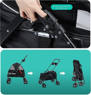 Дитяча коляска для тварин Cukoekim: для собак та котів, з балдахіном та подвійними гальмами