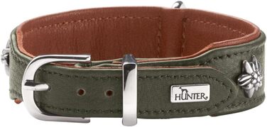 Нашийник для собак HUNTER München зелений/cognac, шкіряний, з елементами традиційного одягу, м'який та міцний, не травмує шерсть, розкішний, екологічно чистий, виготовлений у Німеччині, розмір 50