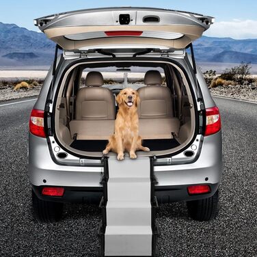 Складана та регульована пандус для собак великих та малих порід, драбина для домашніх тварин, вантажопідйомність 75 кг, акумуляторний, для всіх автомобілів (Сірий)