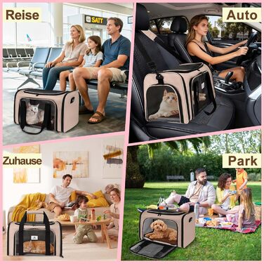 Транспортна сумка для котів та маленьких собак – складана, добре провітрювана переноска. Сумка для котів з водонепроникним вкладишем для безпечного транспортування до ветеринара, у подорожах та в автомобілі (Коричнева)