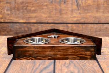 Підставка з мисками для собак із масиву дерева та сталевими мисками, для перської борзої та салюкі