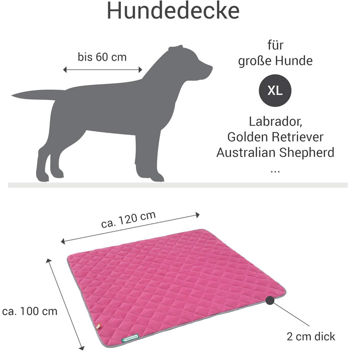 Лежанка для собак Doctor Bark з флісу, двостороння - м'яка та міцна, для великих собак, можна прати до 95°C (рожевий/світло-сірий, XL - 120x100 см)