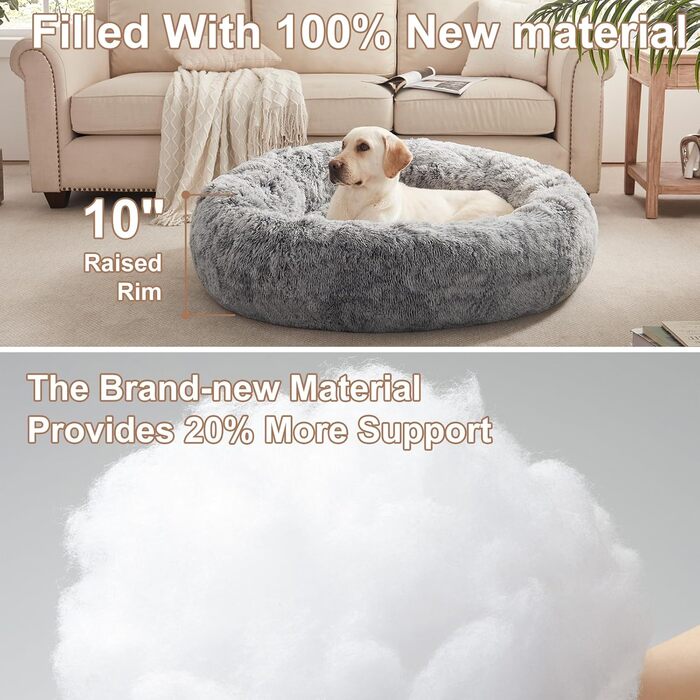 Заспокійливе ліжко для собак у вигляді пончика, миється, кругле, для цуценят знімний чохол, м'яке плюшеве ліжко для котів та собак, підходить для тварин до 11,3 кг, 58 x 58 x 23 см (сірий)
