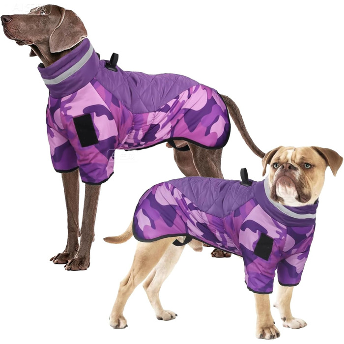 Відбиваюча куртка для собак великих порід, зимова водонепроникна тепла куртка-манта для собак, жилет для собак з D-початком для активного відпочинку, спорту та полювання (4XL, фіолетовий)