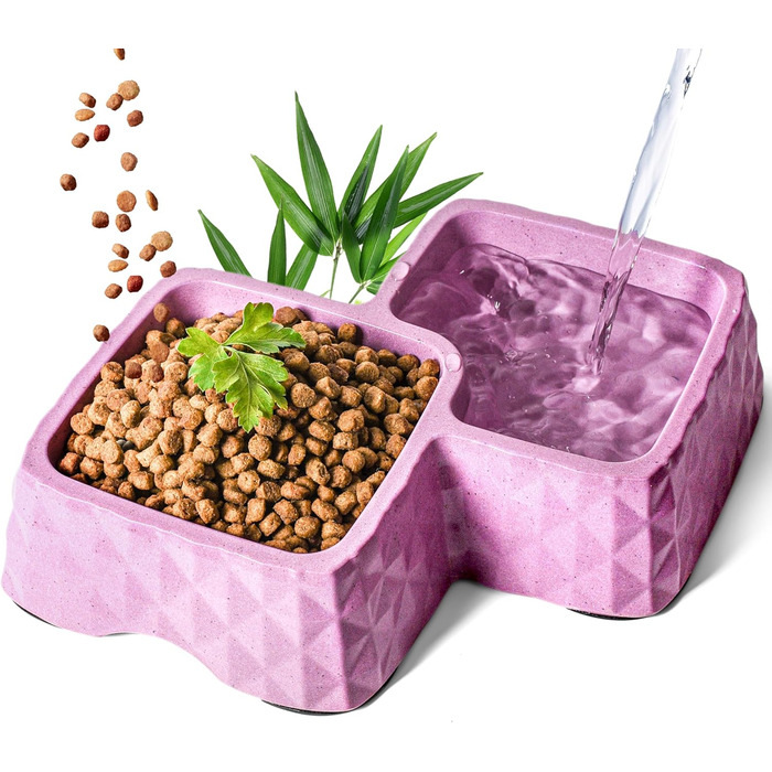 Набір мисок для котів та маленьких собак ne&no® з бамбука, фіолетовий (до 400г корму, 350мл води)