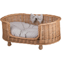 Плетене ліжко для собак і котів e-wicker24 з подушкою, знімна, 79x51x31 см, точковий малюнок, натуральна лоза