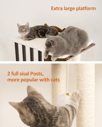 Сучасний котячий комплекс FourFurPets, 111 см, 3 рівні, 2 стовпи з сизалю, 3 великі платформи, вінтажно-коричневий